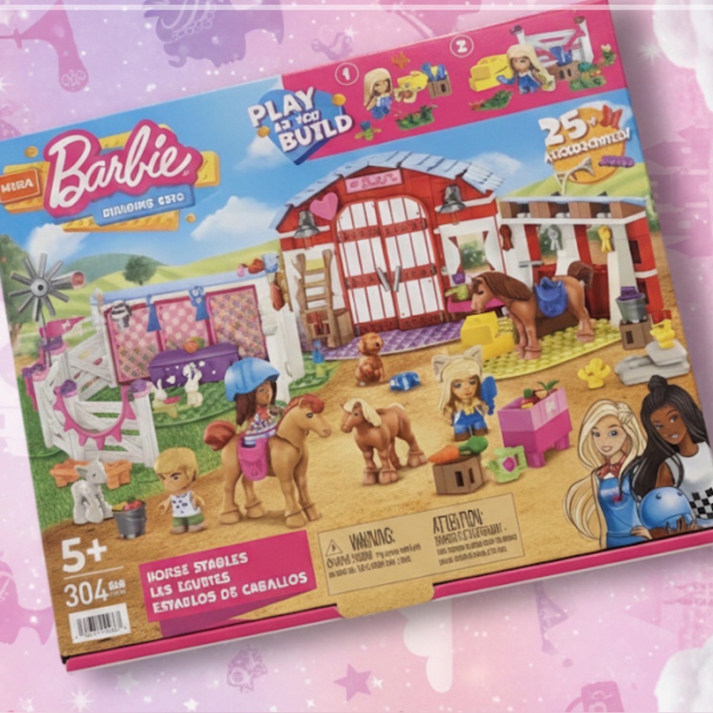 Barbie Mega Building Set Play As You Build Horses Stables 304 Pieces ✨✨💕